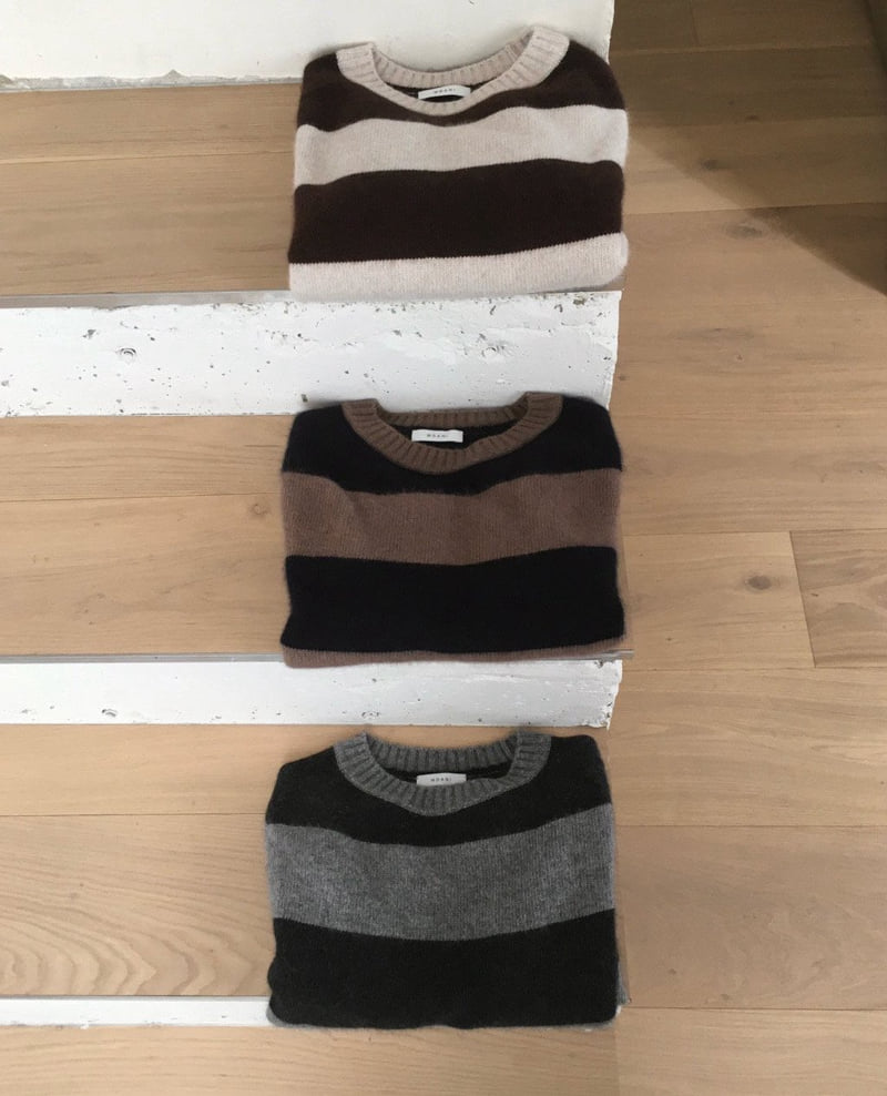 Moani - Korean Women Fashion - #momslook - Fuzzy Brushed Raccoon Stripe Knit - 3