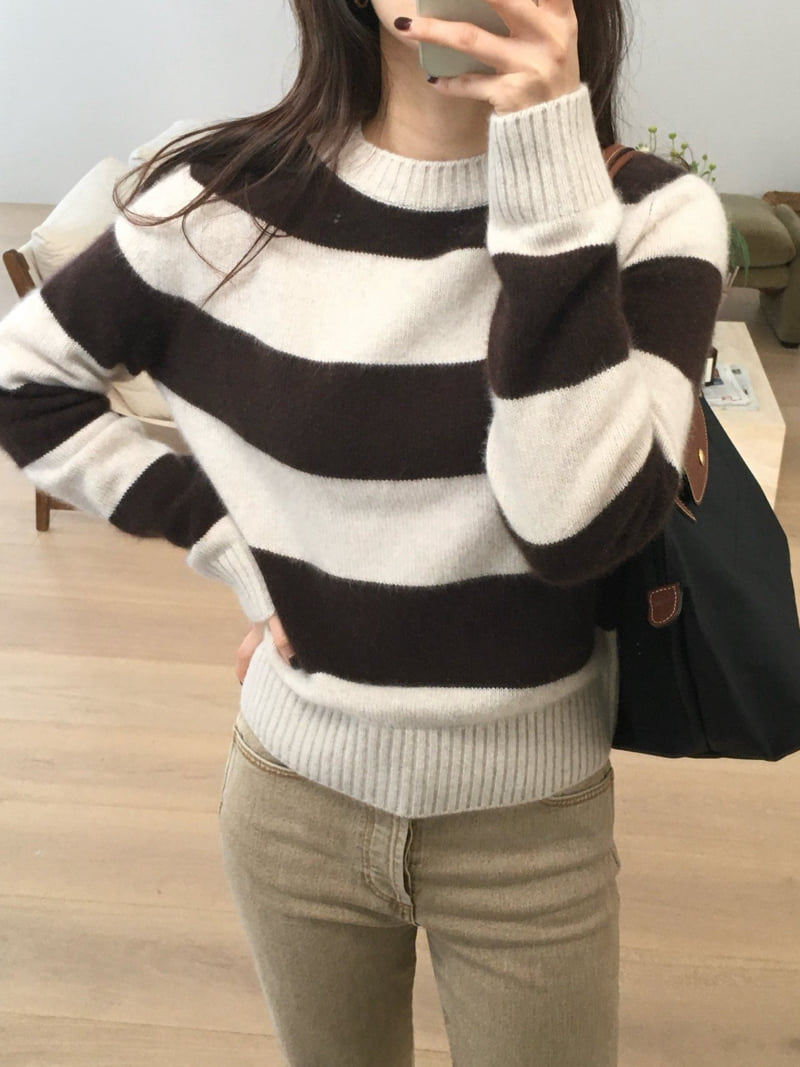 Moani - Korean Women Fashion - #momslook - Fuzzy Brushed Raccoon Stripe Knit - 7