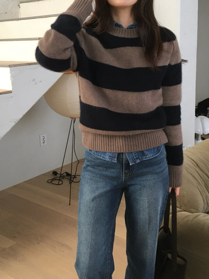 Moani - Korean Women Fashion - #pursuepretty - Fuzzy Brushed Raccoon Stripe Knit - 11