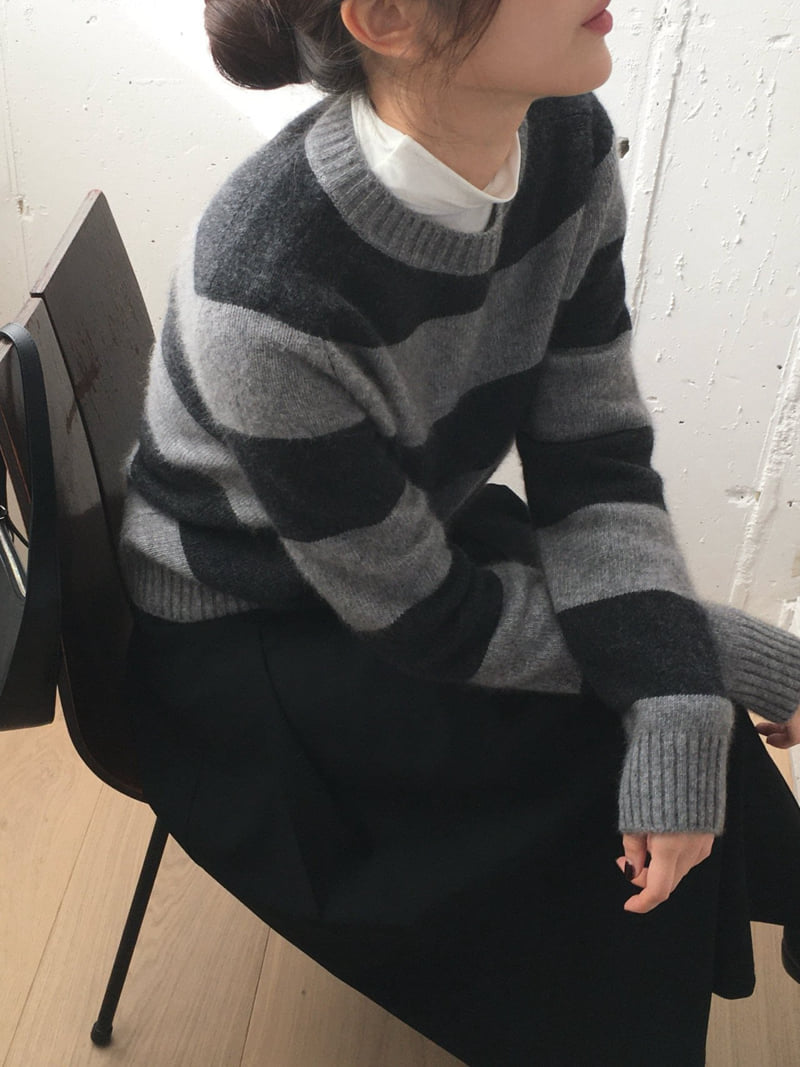 Moani - Korean Women Fashion - #restrostyle - Fuzzy Brushed Raccoon Stripe Knit - 12
