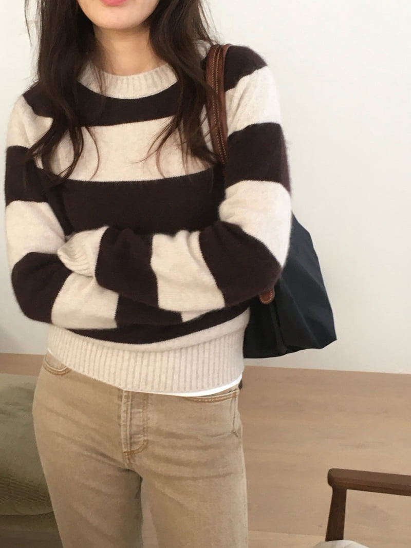 Moani - Korean Women Fashion - #vintageinspired - Fuzzy Brushed Raccoon Stripe Knit - 9