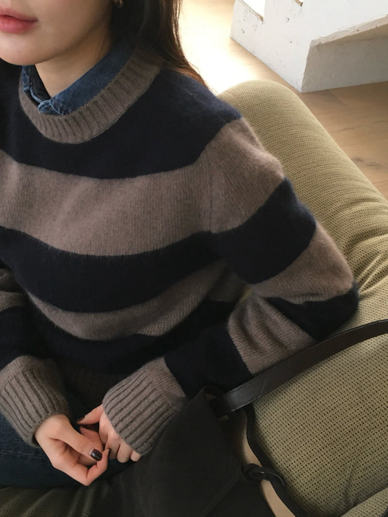 Moani - Korean Women Fashion - #vintagekidsstyle - Fuzzy Brushed Raccoon Stripe Knit - 10