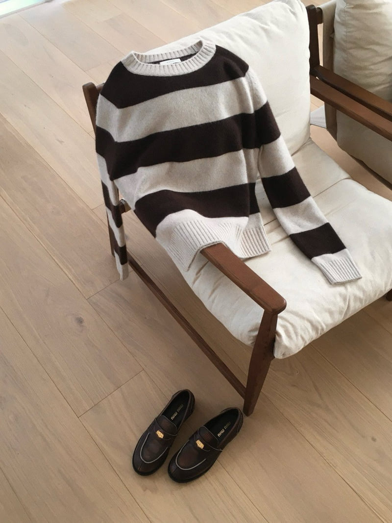 Moani - Korean Women Fashion - #womensfashion - Fuzzy Brushed Raccoon Stripe Knit - 2