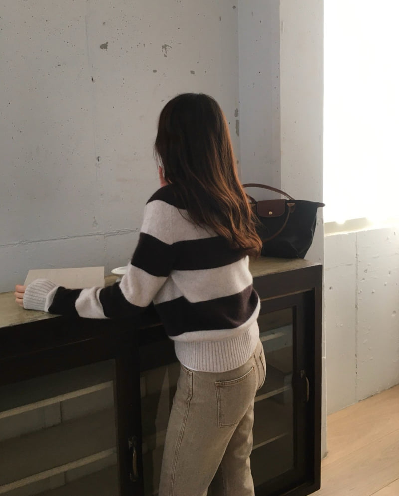 Moani - Korean Women Fashion - #womensfashion - Fuzzy Brushed Raccoon Stripe Knit - 8
