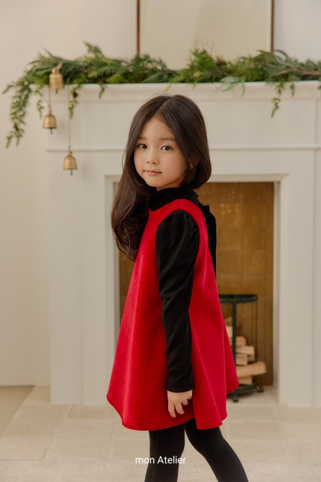 Mon Atelier - Korean Children Fashion - #Kfashion4kids - Noel Velvet One-piece (Red) - 6
