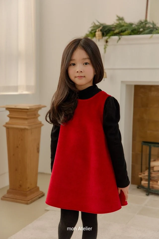 Mon Atelier - Korean Children Fashion - #kidzfashiontrend - Noel Velvet One-piece (Red) - 5