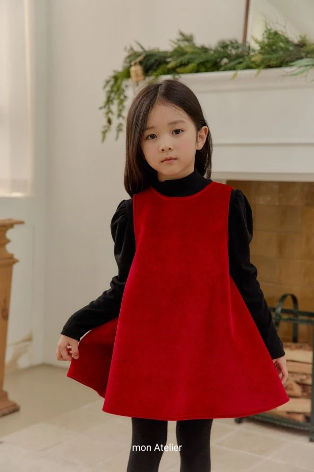 Mon Atelier - Korean Children Fashion - #littlefashionista - Noel Velvet One-piece (Red) - 7