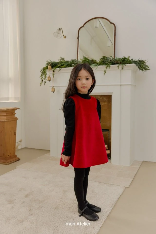 Mon Atelier - Korean Children Fashion - #prettylittlegirls - Noel Velvet One-piece (Red) - 10