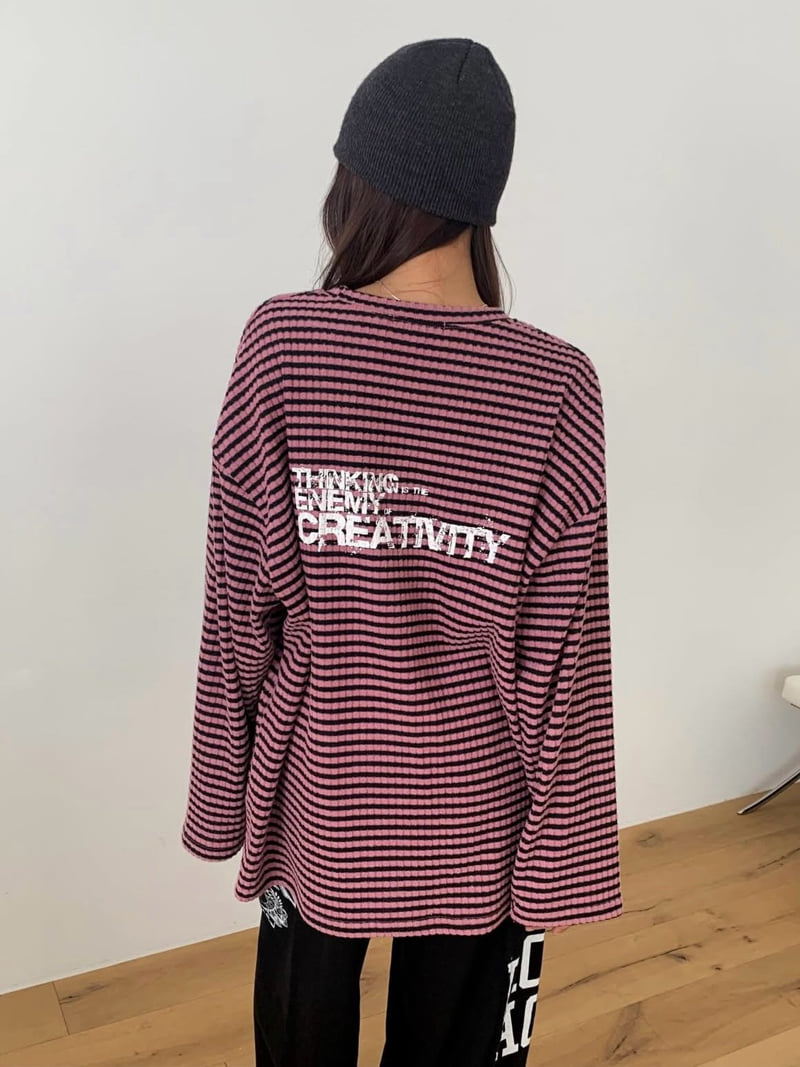 Moran Women - Korean Women Fashion - #momslook - Striped Peach Tee - 10