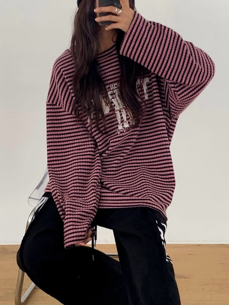 Moran Women - Korean Women Fashion - #momslook - Striped Peach Tee - 12