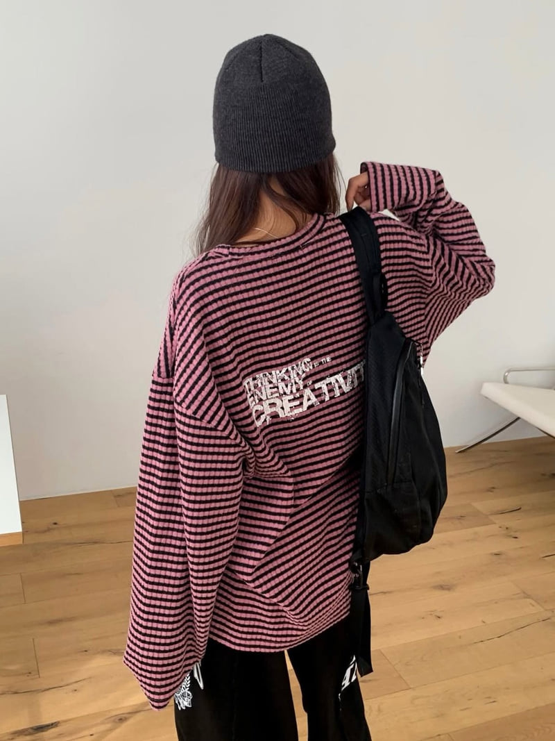 Moran Women - Korean Women Fashion - #womensfashion - Striped Peach Tee - 11