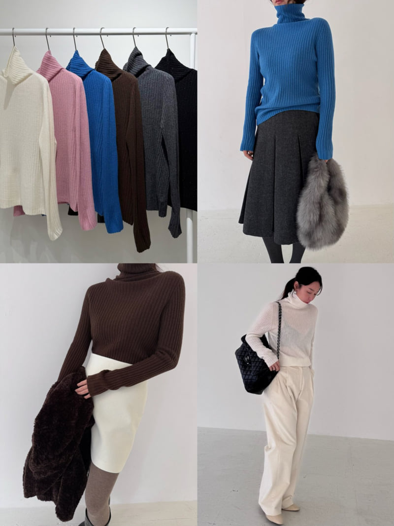 Neroli36 - Korean Women Fashion - #womensfashion - M Ribbed Pearl Turtleneck Tee - 4