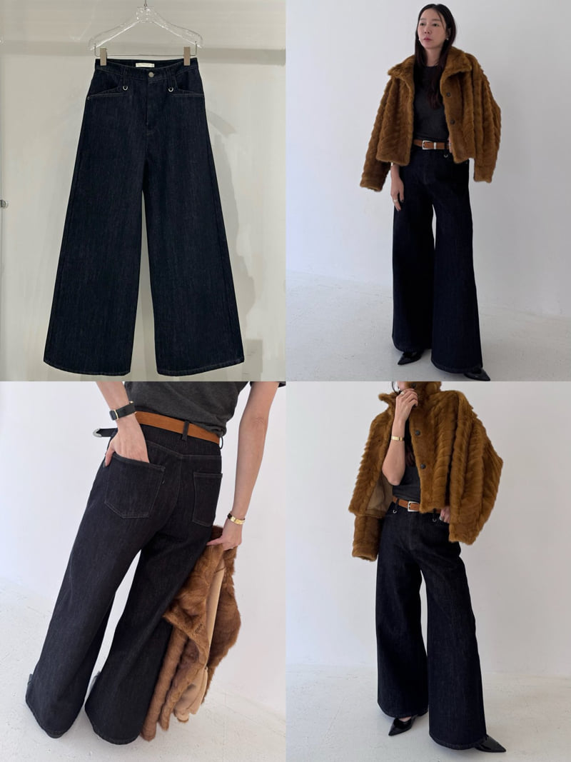 Neroli36 - Korean Women Fashion - #momslook - M Pocket Wide Denim Pants - 3