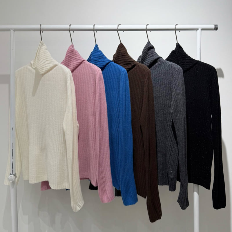 Neroli36 - Korean Women Fashion - #womensfashion - M Ribbed Pearl Turtleneck Tee