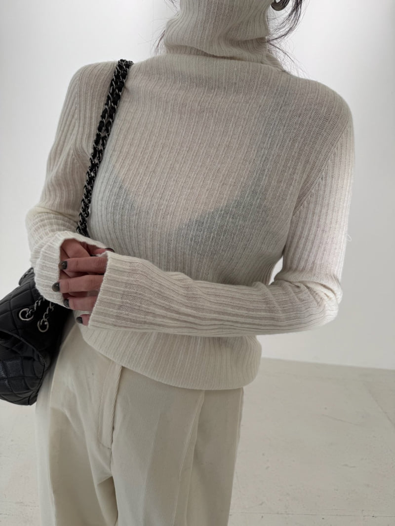 Neroli36 - Korean Women Fashion - #womensfashion - M Ribbed Pearl Turtleneck Tee - 9