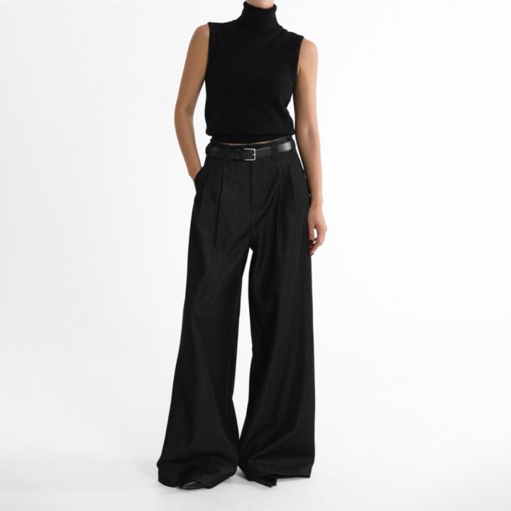 Paper Moon - Korean Women Fashion - #womensfashion - Pleated Detail Twill Denim Wide Trousers - 4