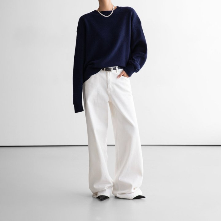 Paper Moon - Korean Women Fashion - #momslook - Double Knitting Shoulder Detail Round Neck Knit - 2