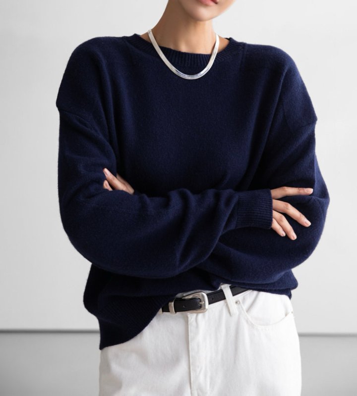 Paper Moon - Korean Women Fashion - #momslook - Double Knitting Shoulder Detail Round Neck Knit - 3