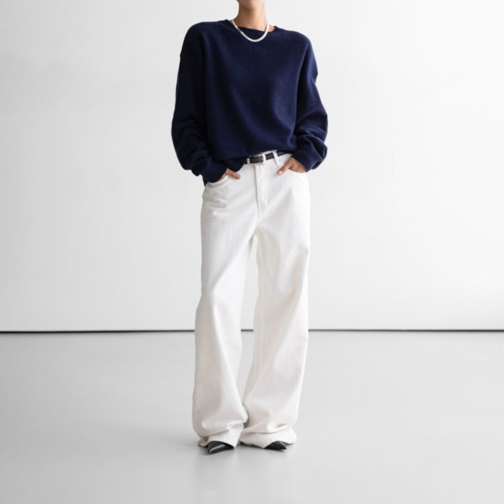Paper Moon - Korean Women Fashion - #momslook - Double Knitting Shoulder Detail Round Neck Knit - 4