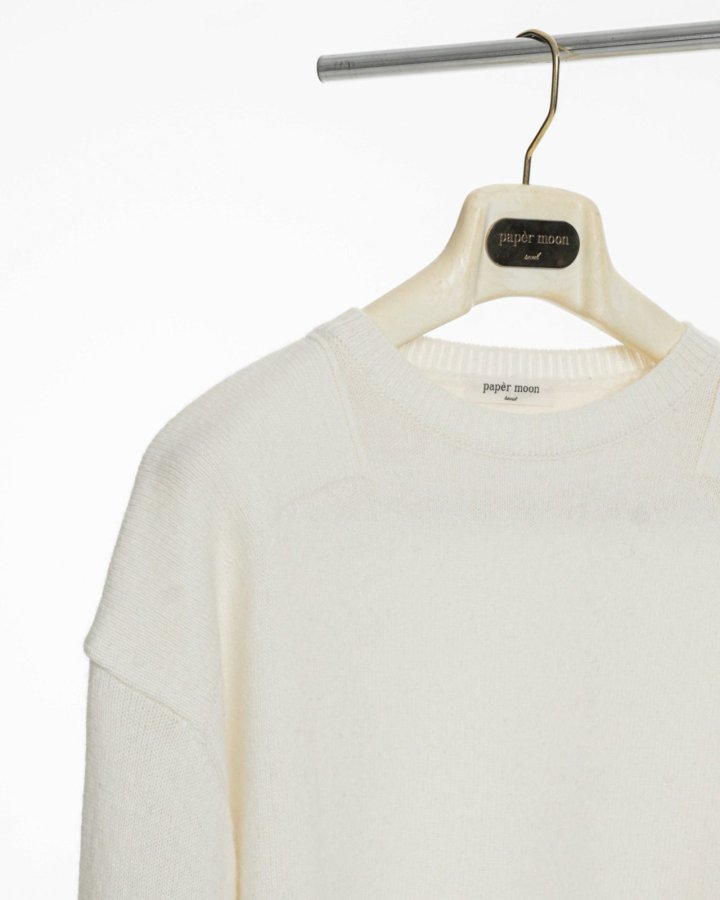 Paper Moon - Korean Women Fashion - #momslook - Double Knitting Shoulder Detail Round Neck Knit