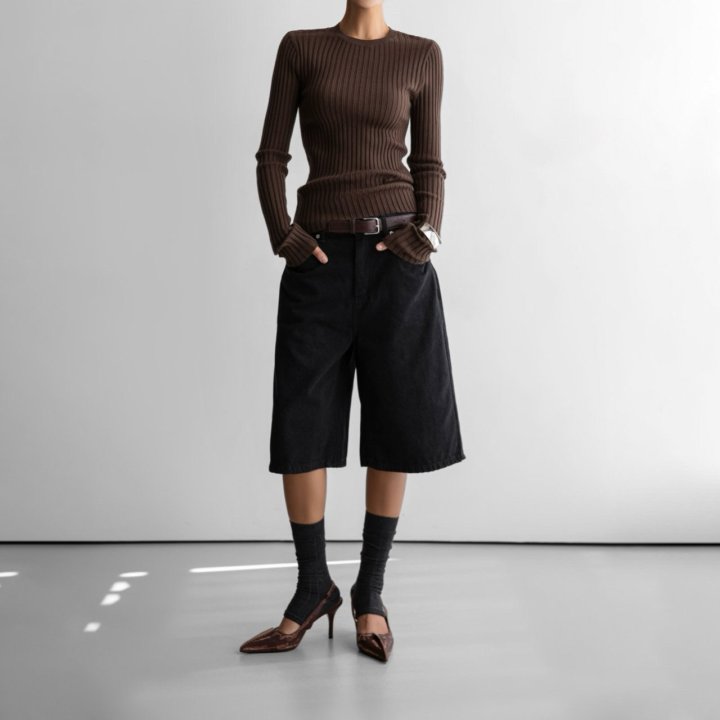 Paper Moon - Korean Women Fashion - #momslook - Long Sleeve Ribbed Round Neck Knit Top - 2