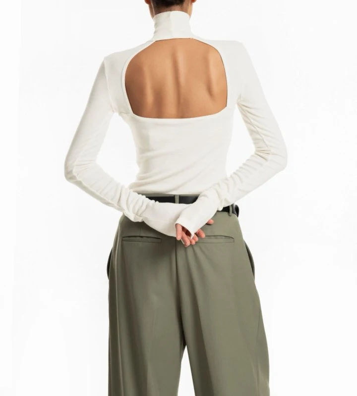 Paper Moon - Korean Women Fashion - #momslook - Back Open Detail Turtleneck Long Sleeve Tee