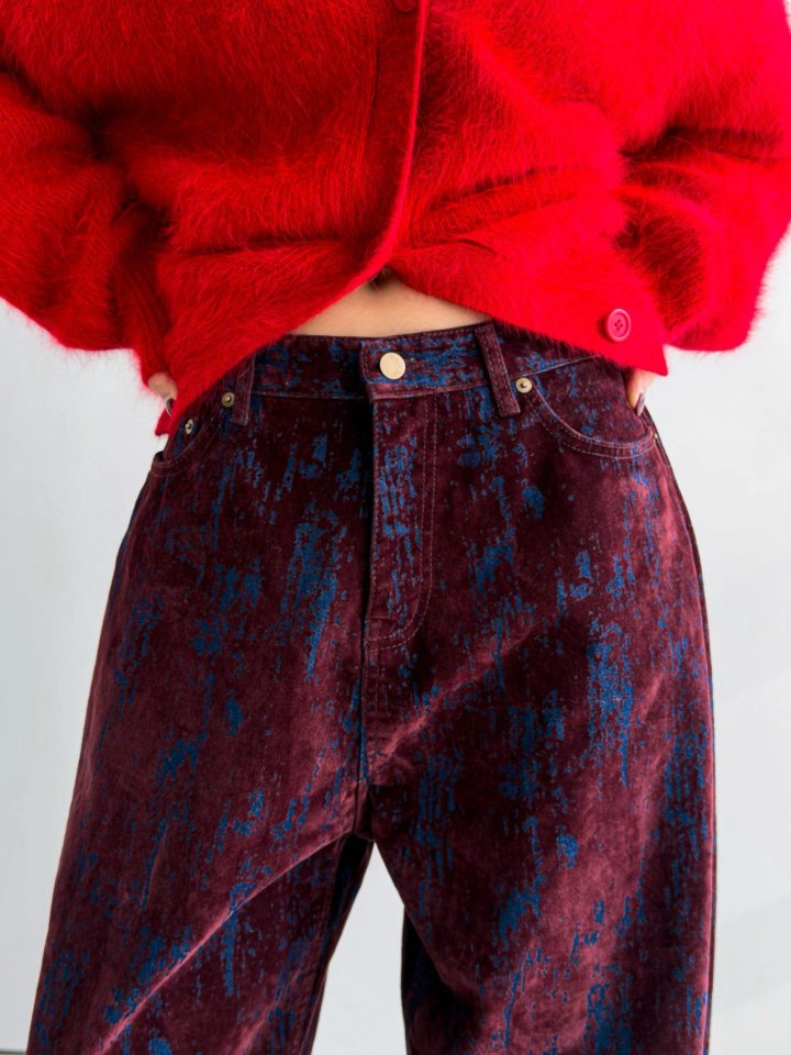 Paper Moon - Korean Women Fashion - #womensfashion - Velvet Crack Detail Denim Wide Pants - 4