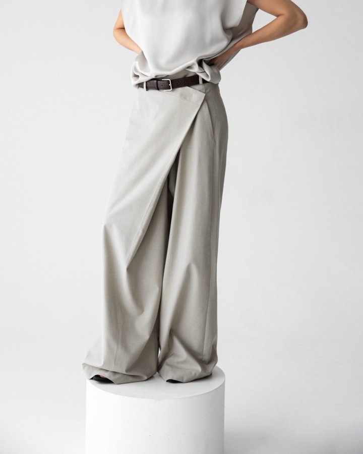 Paper Moon - Korean Women Fashion - #momslook - Asymmetric Pintuck Wide Maxi Trousers - 2