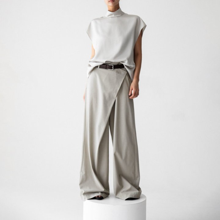 Paper Moon - Korean Women Fashion - #womensfashion - Asymmetric Pintuck Wide Maxi Trousers - 4