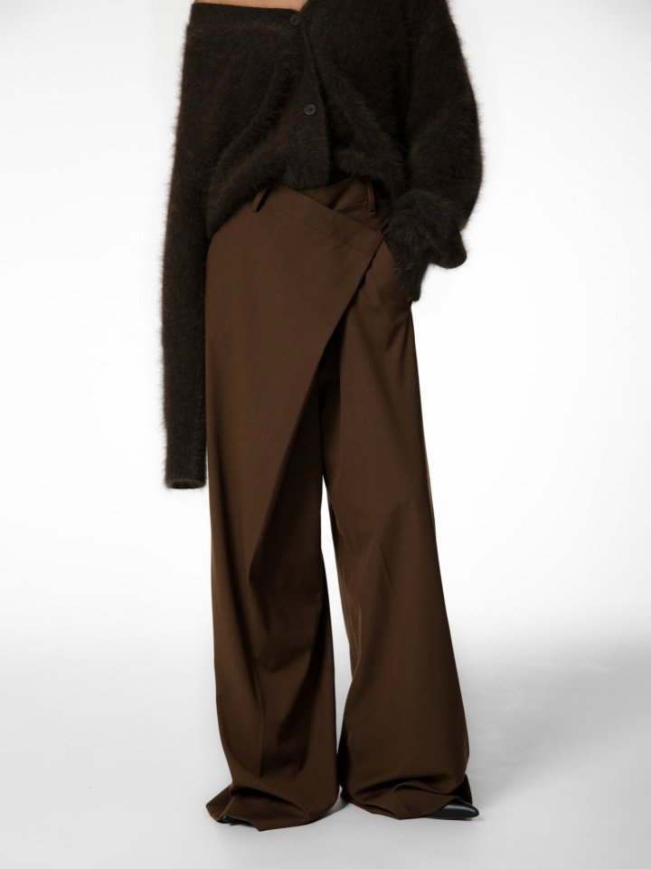Paper Moon - Korean Women Fashion - #momslook - Asymmetric Pintuck Wide Maxi Trousers