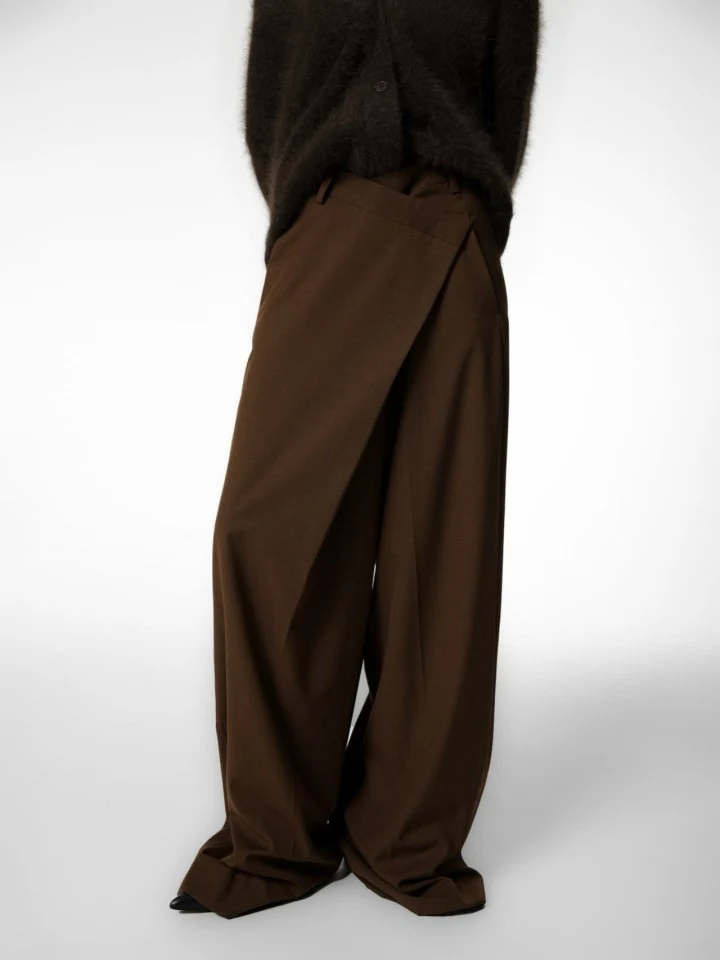 Paper Moon - Korean Women Fashion - #momslook - Asymmetric Pintuck Wide Maxi Trousers - 3