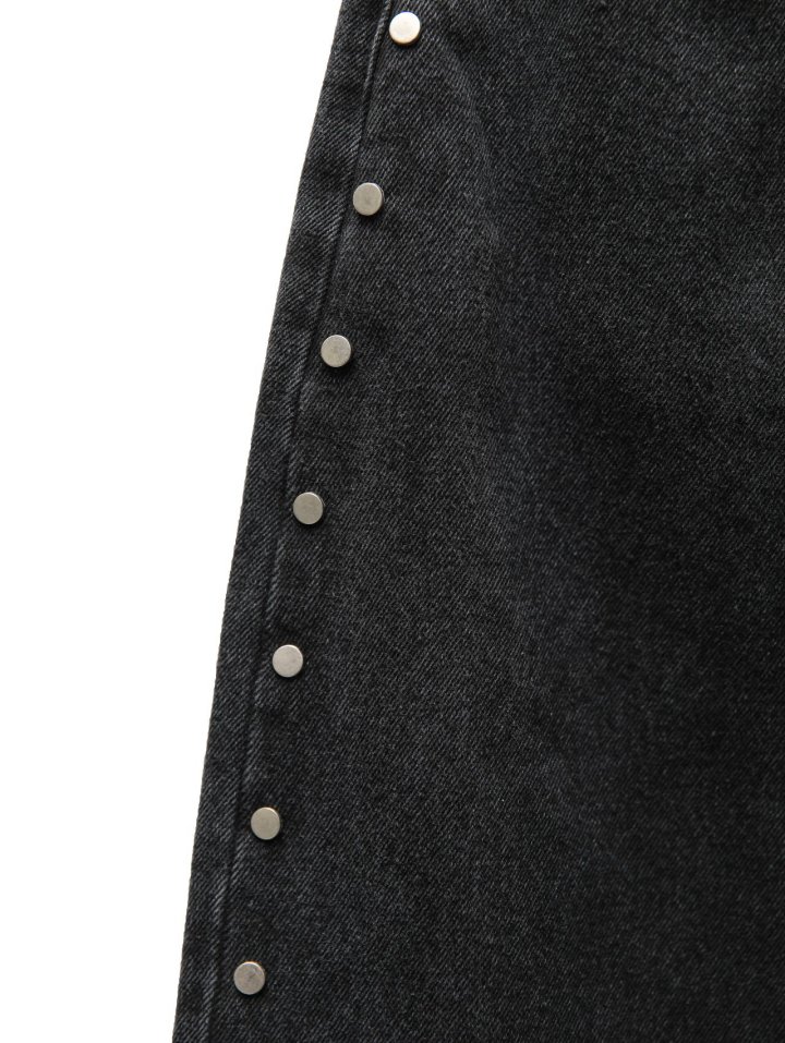 Paper Moon - Korean Women Fashion - #momslook - Stud-Point Washed Black Wide Denim Pants - 10