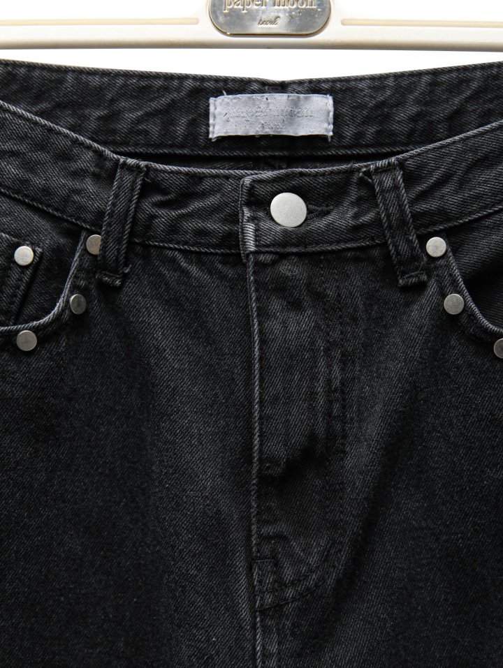 Paper Moon - Korean Women Fashion - #momslook - Stud-Point Washed Black Wide Denim Pants - 8