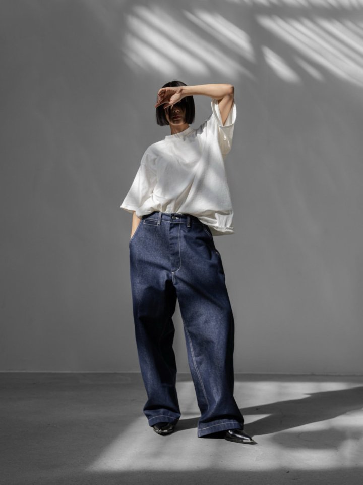 Paper Moon - Korean Women Fashion - #momslook - Stitch Detail Wide Baggy Denim Pants - 2