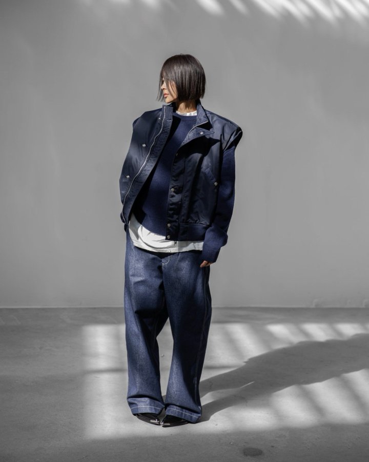 Paper Moon - Korean Women Fashion - #momslook - Stitch Detail Wide Baggy Denim Pants - 7