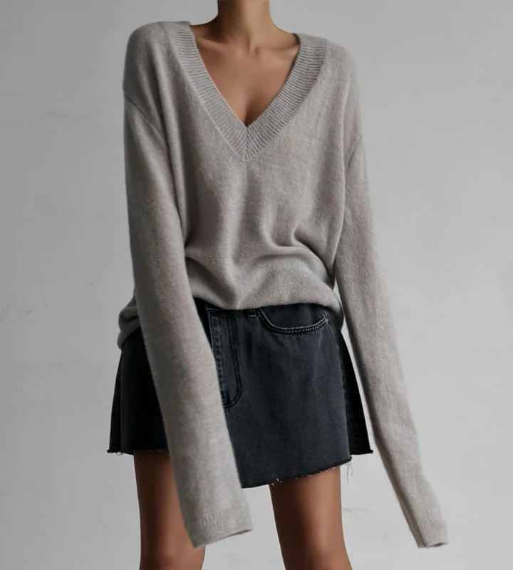 Paper Moon - Korean Women Fashion - #momslook - Alpaca Wool Deep V Neck Knit Top - 5