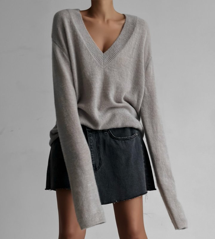 Paper Moon - Korean Women Fashion - #momslook - Alpaca Wool Deep V Neck Knit Top - 6