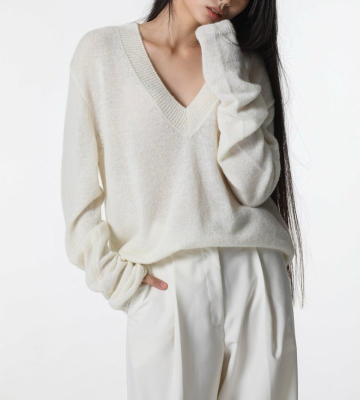 Paper Moon - Korean Women Fashion - #momslook - Alpaca Wool Deep V Neck Knit Top - 5