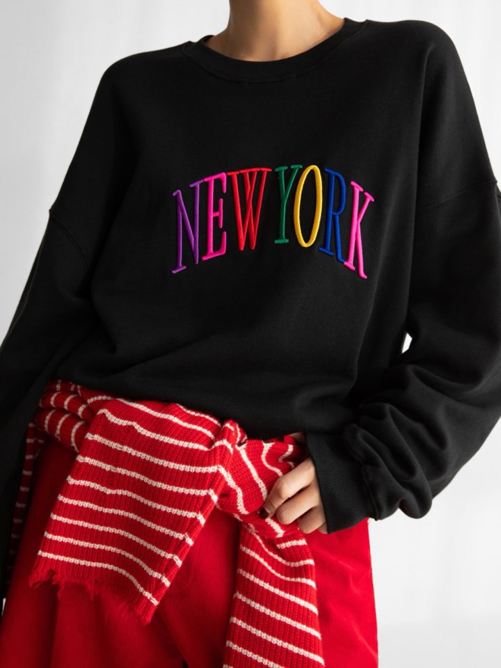 Paper Moon - Korean Women Fashion - #momslook - Oversized Rainbow New York Stitch Detail Sweatshirt