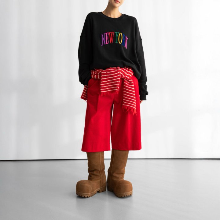 Paper Moon - Korean Women Fashion - #momslook - Oversized Rainbow New York Stitch Detail Sweatshirt - 2