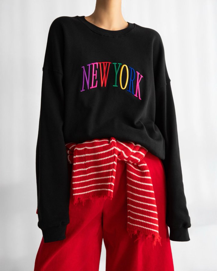 Paper Moon - Korean Women Fashion - #momslook - Oversized Rainbow New York Stitch Detail Sweatshirt - 3