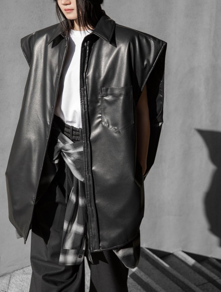 Paper Moon - Korean Women Fashion - #momslook - Oversized Padded Vegan Sleeveless Vest Shirt - 10