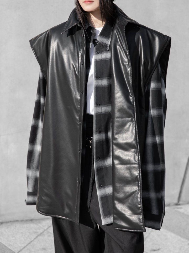 Paper Moon - Korean Women Fashion - #momslook - Oversized Padded Vegan Sleeveless Vest Shirt - 6
