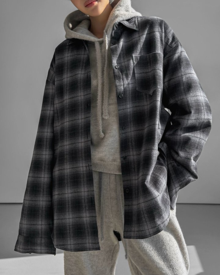 Paper Moon - Korean Women Fashion - #momslook - Oversized Flannel Check Quilted Button Down Shirt Jacket - 3