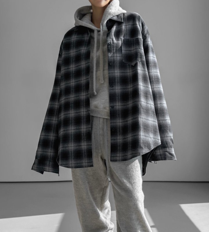 Paper Moon - Korean Women Fashion - #momslook - Oversized Flannel Check Quilted Button Down Shirt Jacket - 5