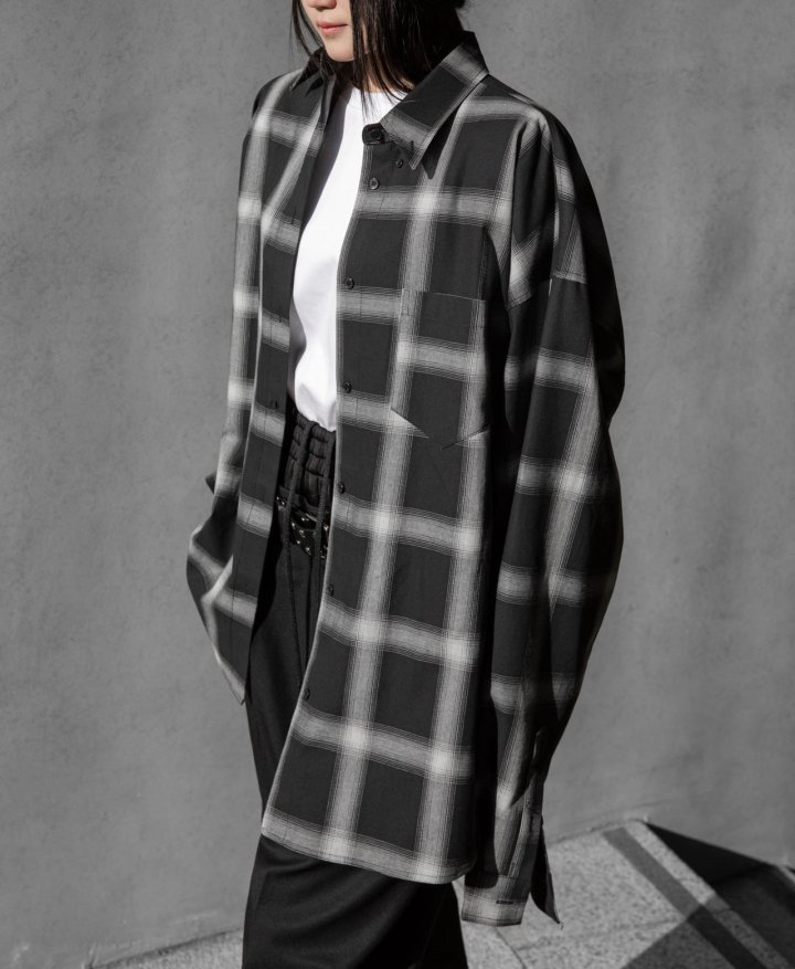 Paper Moon - Korean Women Fashion - #momslook - Oversized Plaid Check Button Down Shirt