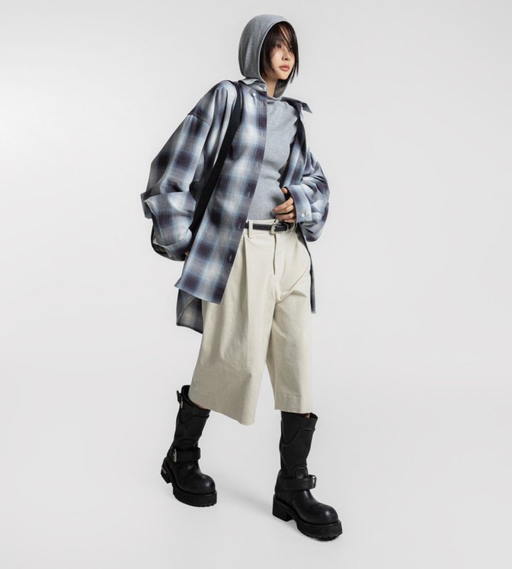 Paper Moon - Korean Women Fashion - #womensfashion - Oversized Plaid Check Button Down Shirt - 4