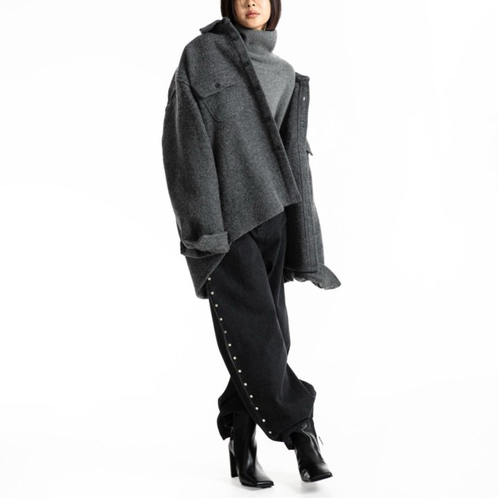 Paper Moon - Korean Women Fashion - #momslook - Cascentino Wool Oversized Pocket Button Down Shirt