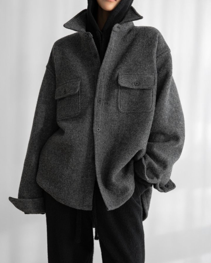 Paper Moon - Korean Women Fashion - #momslook - Cascentino Wool Oversized Pocket Button Down Shirt - 12