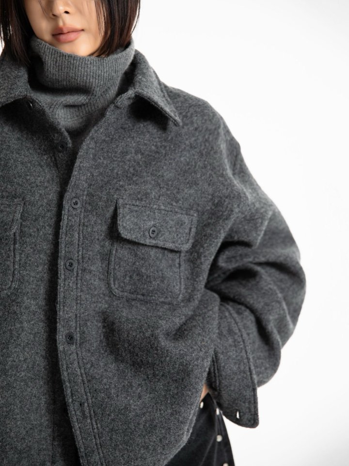 Paper Moon - Korean Women Fashion - #momslook - Cascentino Wool Oversized Pocket Button Down Shirt - 7